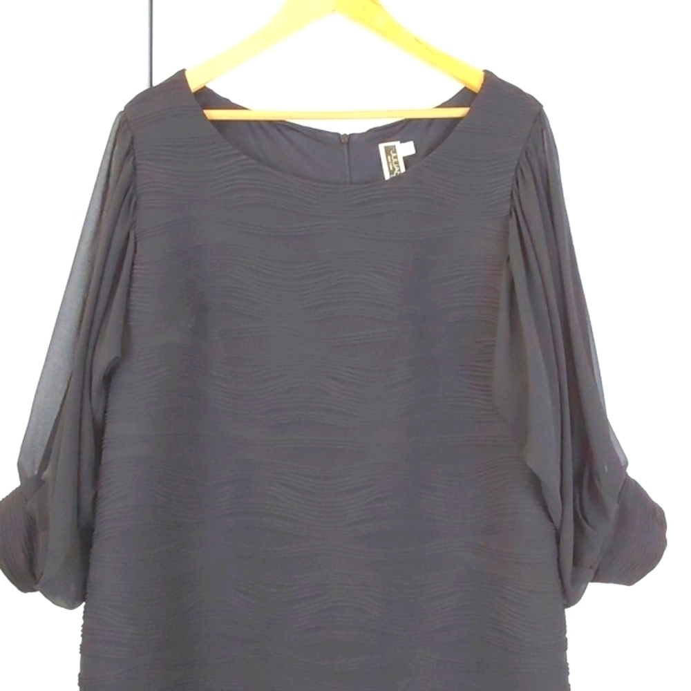 Julian Taylor| Womens Black Flowy Sheer Sleeves Dress Minimal Elegant Sz.16W - Picture 2 of 9